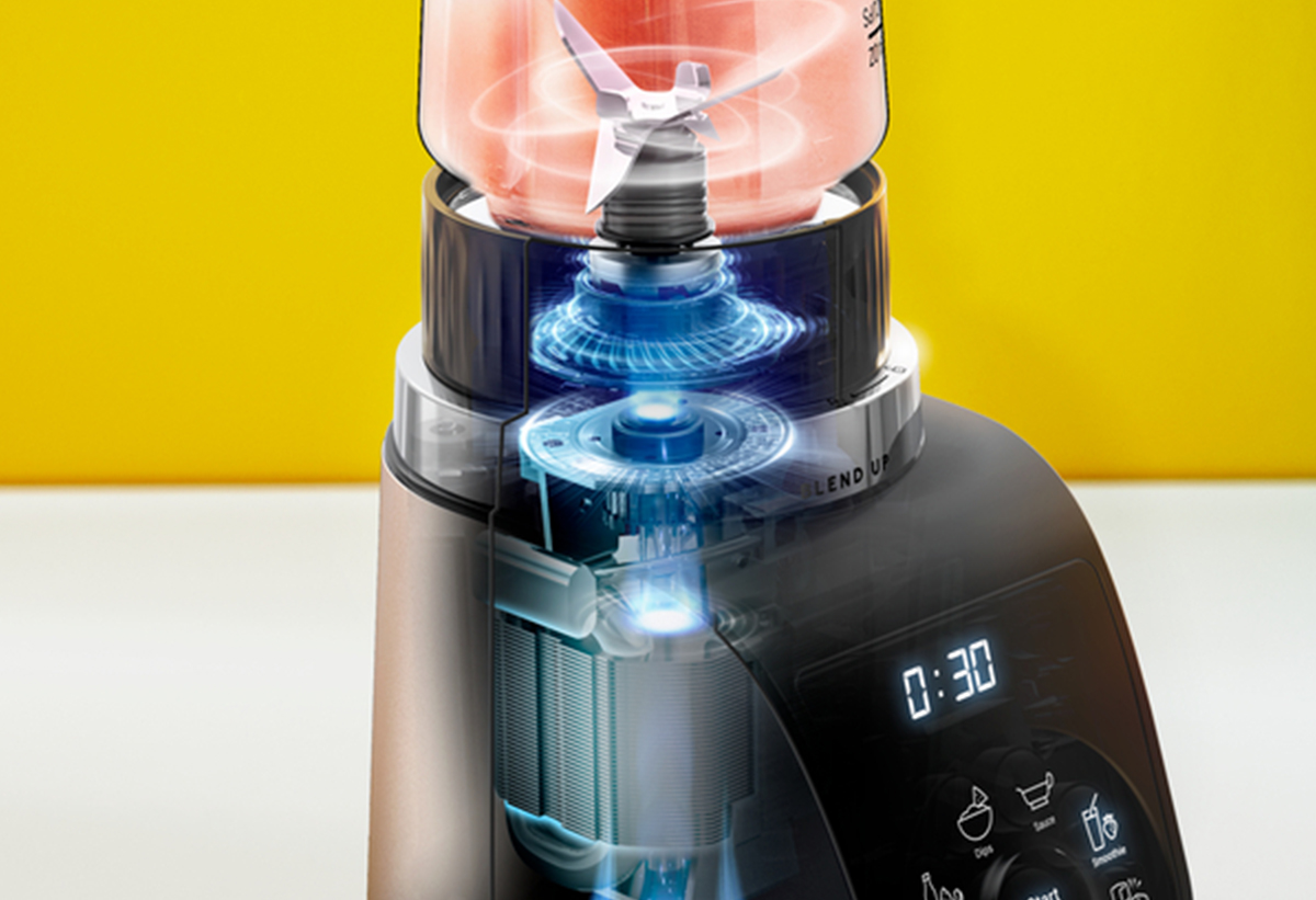 Απεικονίζεται το μπλέντερ και το μοτέρ του.